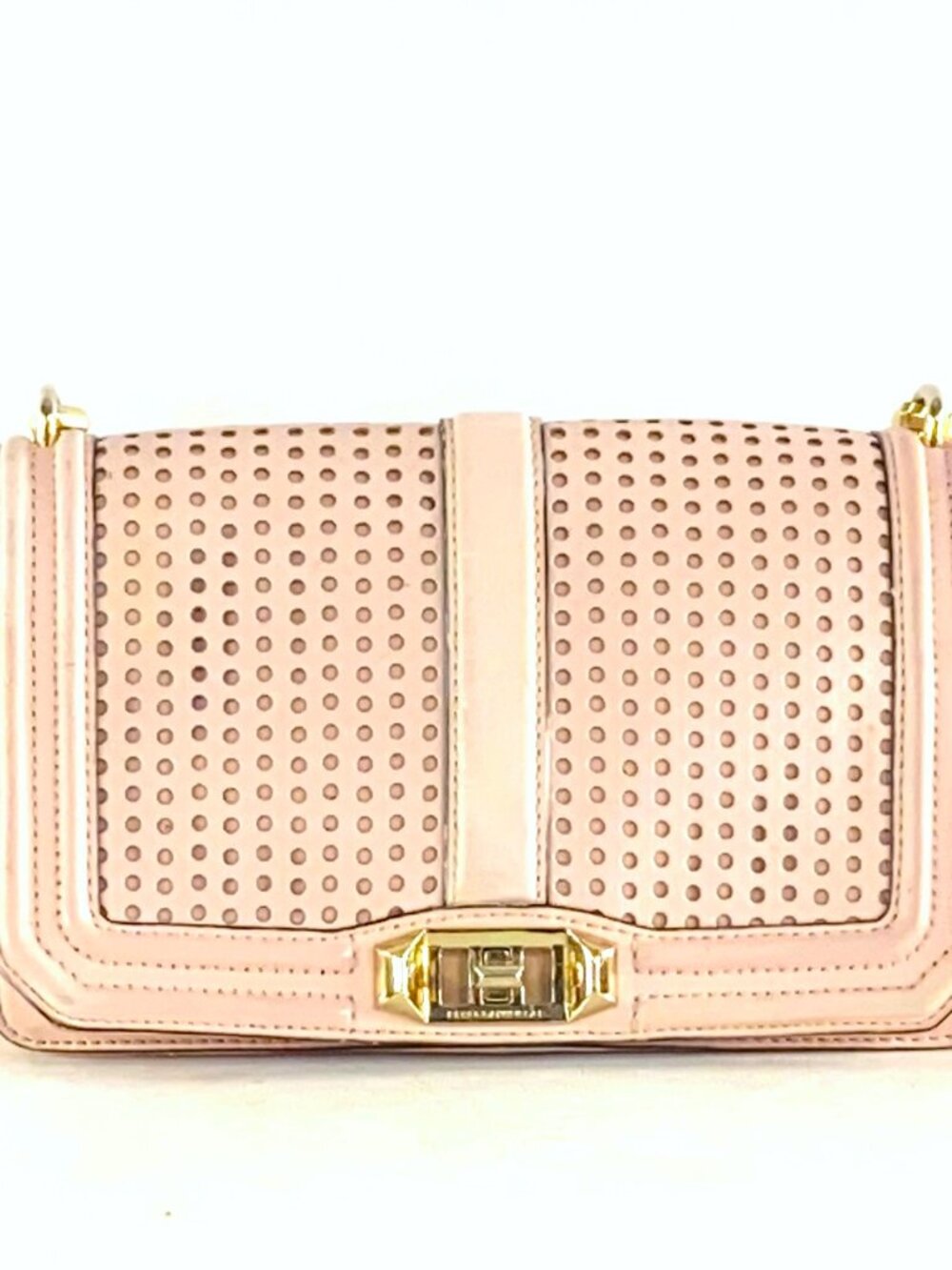 2020's Rebecca Minkoff pale pink leather crossbody with gold chain strap